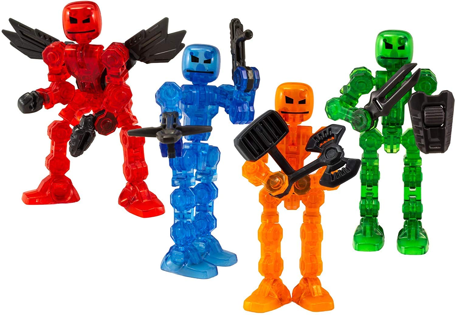 Zing Klikbot - Heros, Complete Set of 4 Poseable Action Figures with Weapons, Includes Four Translucent KlikBot, Stop Motion Animation Figures