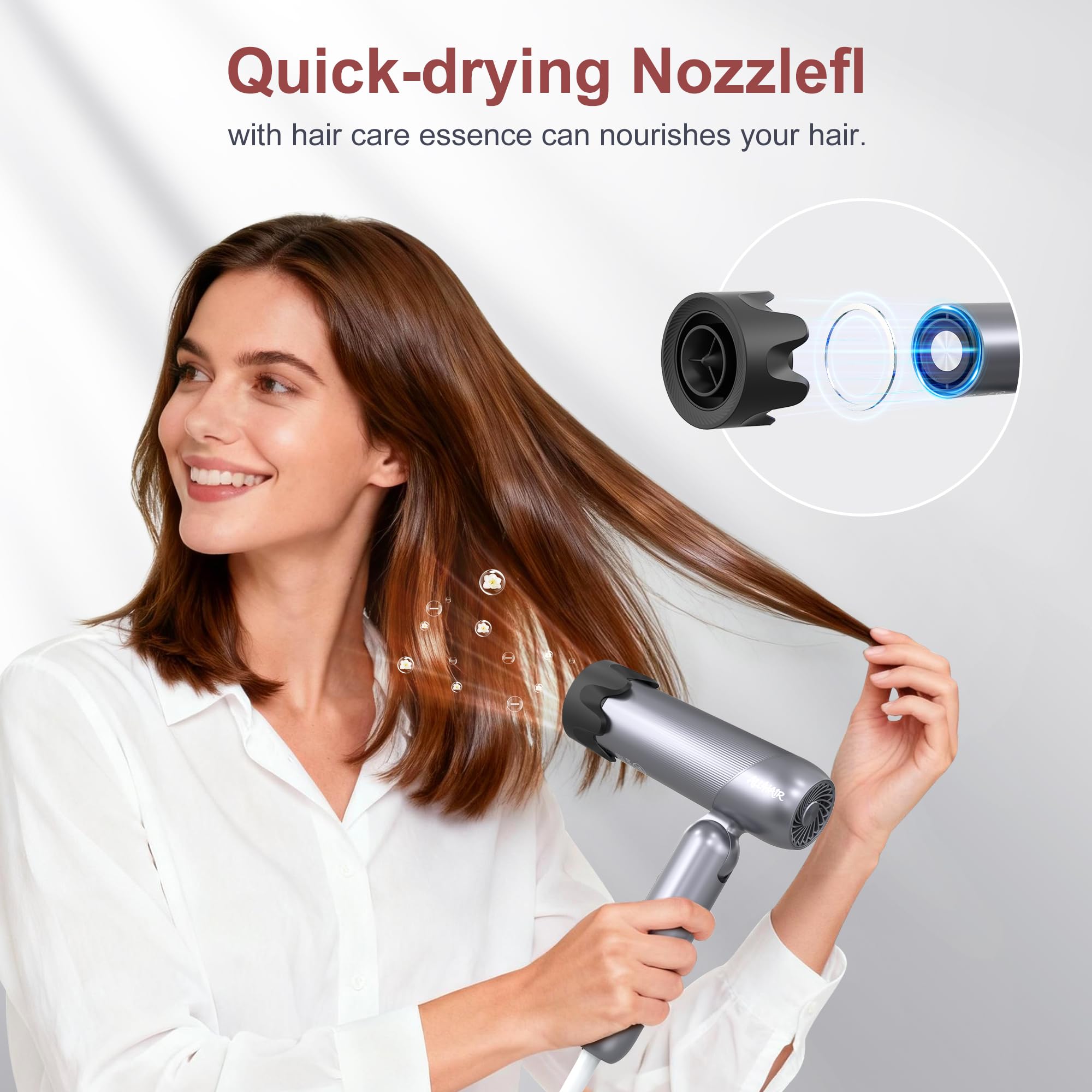 ALL4HA1R Professional Ionic Hair Dryer, 1300W High-Speed Blow Dryer Fast Drying Low Noise with 4 Heat Settings Lightweight Travel Hair Dryer with Concentrator Nozzle for Home Salon Women Men