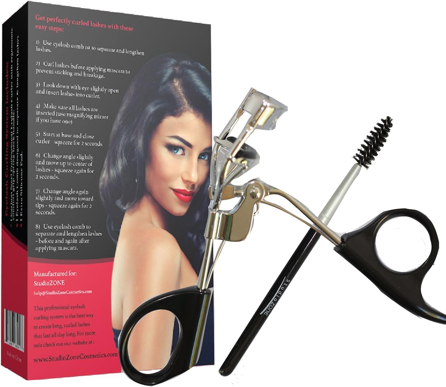 StudioZone Professional Eyelash Curler & Lash Brush Set – Lash Curling System Curls - Extends - Lifts & Lengthens for Amazing Lashes + Eyelash Comb to Separate Eyelashes & 3 Refill Pads