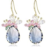 Crysdue Gold Crystal Teardrop Dangle Butterfly Hook Earrings for Women, Summer/Prom/Party Jewelry Gift for Women