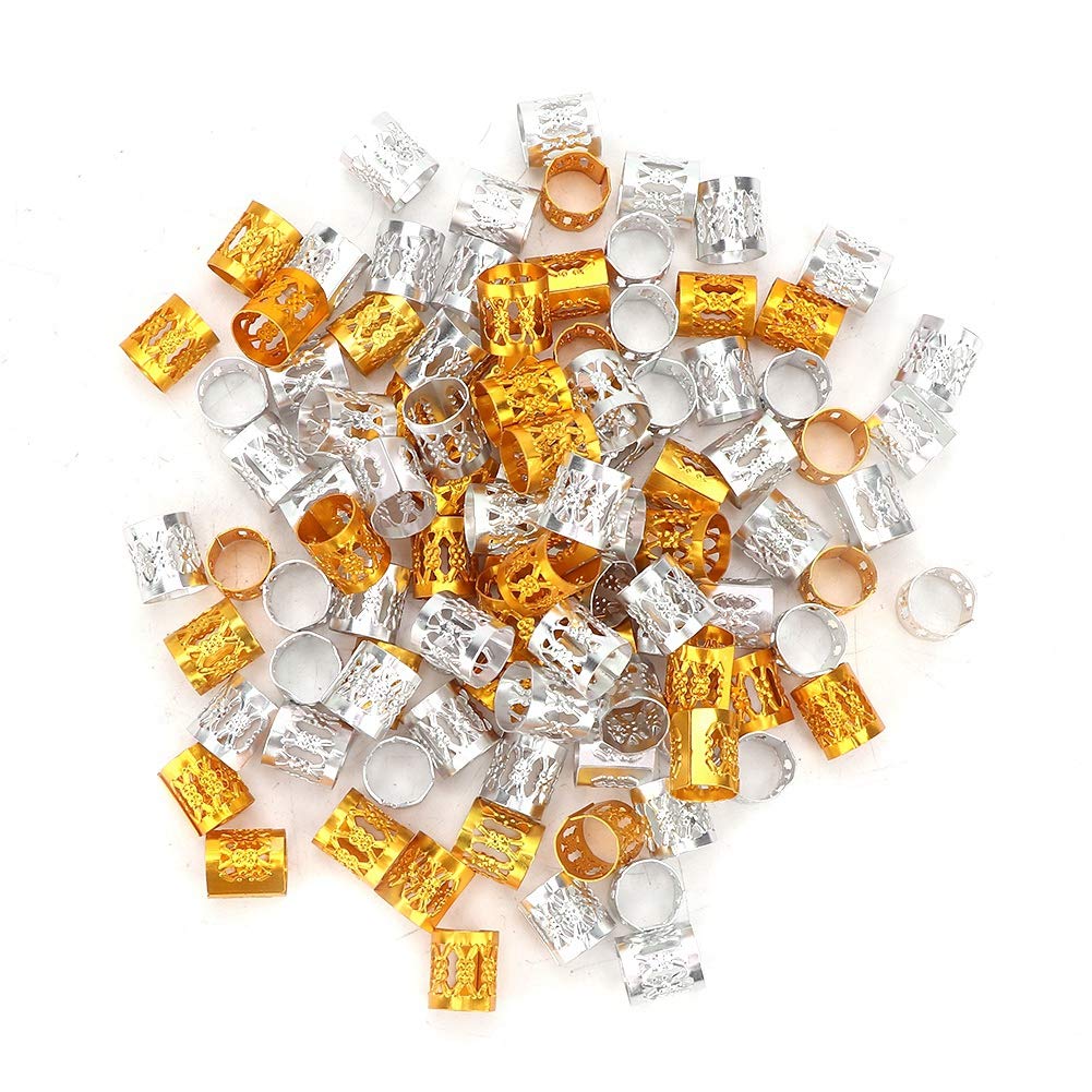 100Pcs Adjustable Dreadlocks Hair Braid Beads Rings Cuffs Hair Decoration Wig Accessories for Women(Gold and silver mix)