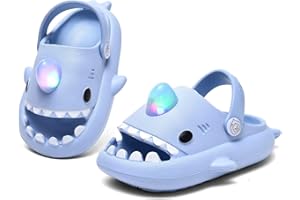 XPKWS Shark Slides Kids Clogs LED Light up Garden Shoes Sharklas Boys Girls Mules Sandals Toddler Slippers Indoor Outdoor Non-slip