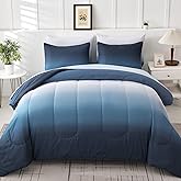 Anibedding Blue Comforter Set Queen - 7 Pieces Ombre Blue White Microfiber Bedding Set - All Season Down Alternative Light Ocean Sea Abstract Bed in a Bag for All Season (90" x90")