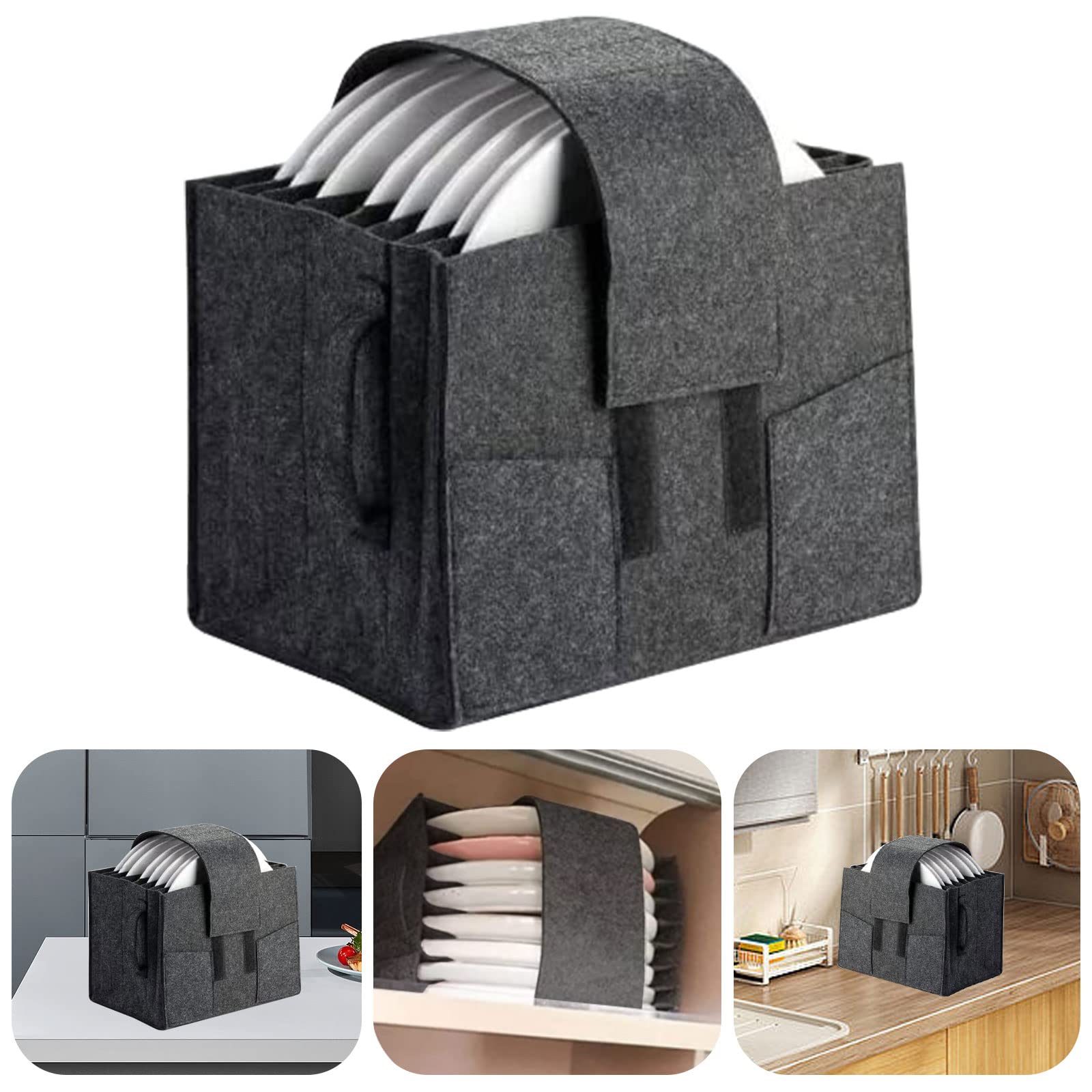 Les-Theresa Caravan Plate Holder, Motorhome Kitchen Cupboard Storage For 8 Plates Camping Dinnerware, Felt Solutions Campervan Boat (Dark Grey) — image 1