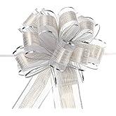 MECCANIXITY 20pcs 7 Inch Large Pull Bow Gift Wrapping Bows Ribbon Organza Silver for Wedding Baskets Presents Christmas Party