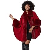 SUFCOMOU Women Poncho Cape Shawl Wrap Open Front Winter Faux Fur Trim Coat With Hooks Cardigan Dressy Cloak Tops