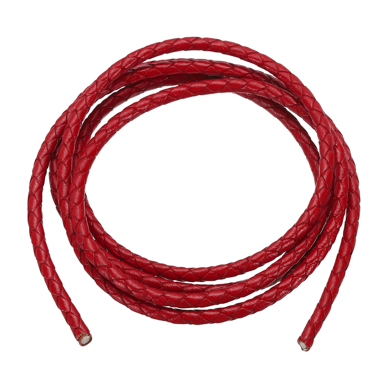 PATIKIL Round Braided Leather Cord, 4mm Round Braided Leather Cord Rope Folded for Crafts Jewelry Making Necklace Bracelets, Red (1.1 Yards)