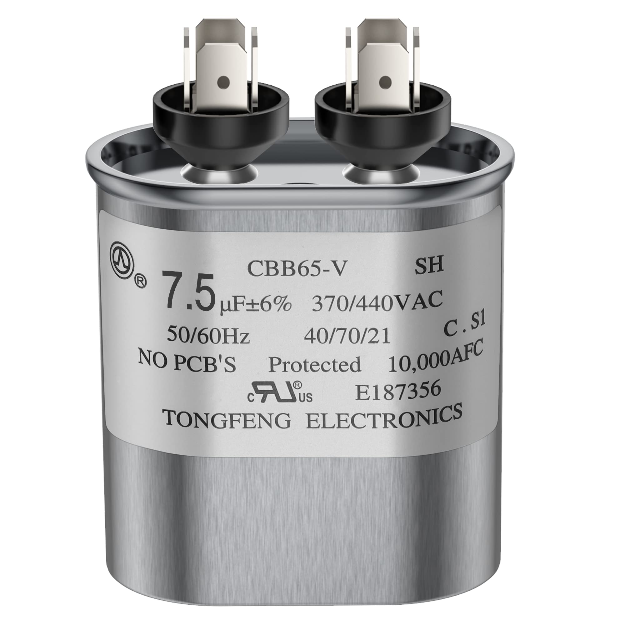 Photo 1 of 7.5 MFD uF 370/440 VAC CBB65B Dual Run Round Capacitor, UL Listed Motor Run Capacitor for Condenser Straight Cool or Heat Pump Air Conditioner Parts Replacements