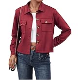 Waist Wow Women's Faux Suede Cropped Jacket Casual Button Down Fall Shacket Jackets Long Sleeve Outerwear Coats