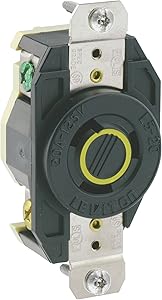 Leviton 2310 20 Amp, 125 Volt, Flush Mounting Locking Receptacle, Industrial Grade, Grounding, V-0-MAX, pack of 1, Black