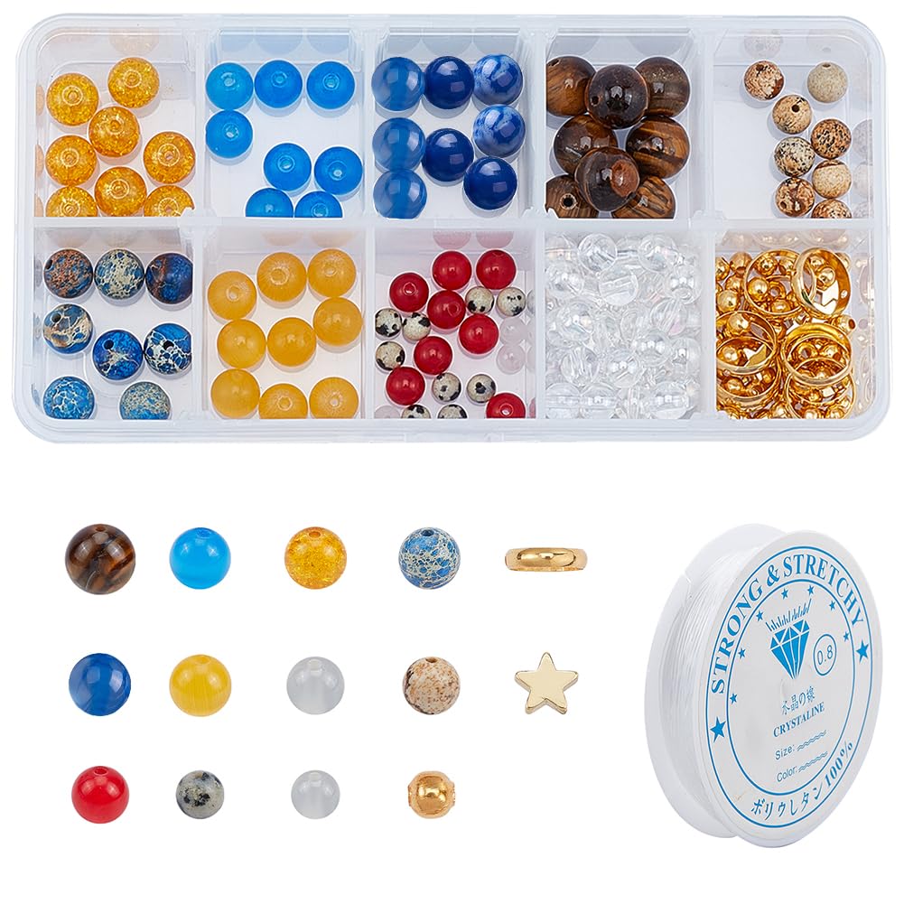 SUNNYCLUE DIY Multilayer Solar System Bracelet Making Kit Natural Gemstone Universe Galaxy The Nine Guardian Planets Necklace Bracelet Jewelry Making Starter Supplies, 4mm 6mm 8mm 10mm in diameter