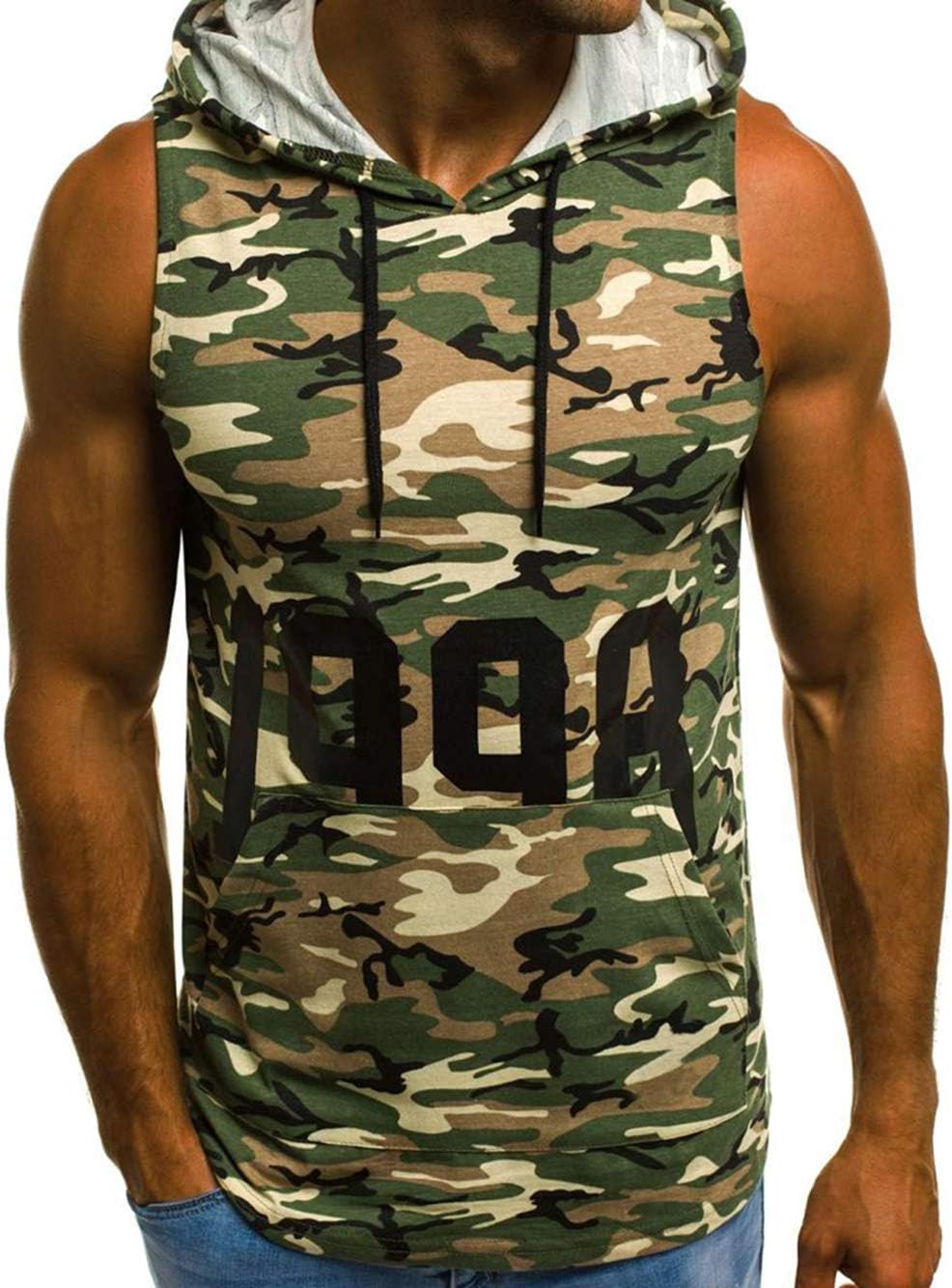 Men Workout Fitness Hoodie Tank Top Camouflage Print Sleeveless T Shirt Sportswear Gym Hoodies