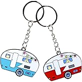 Drokenle 2 Pack Camper Keychain, RV Camper Keyring Couples Camping Accessories RV Car Keychain for Men Women Travel Trailers