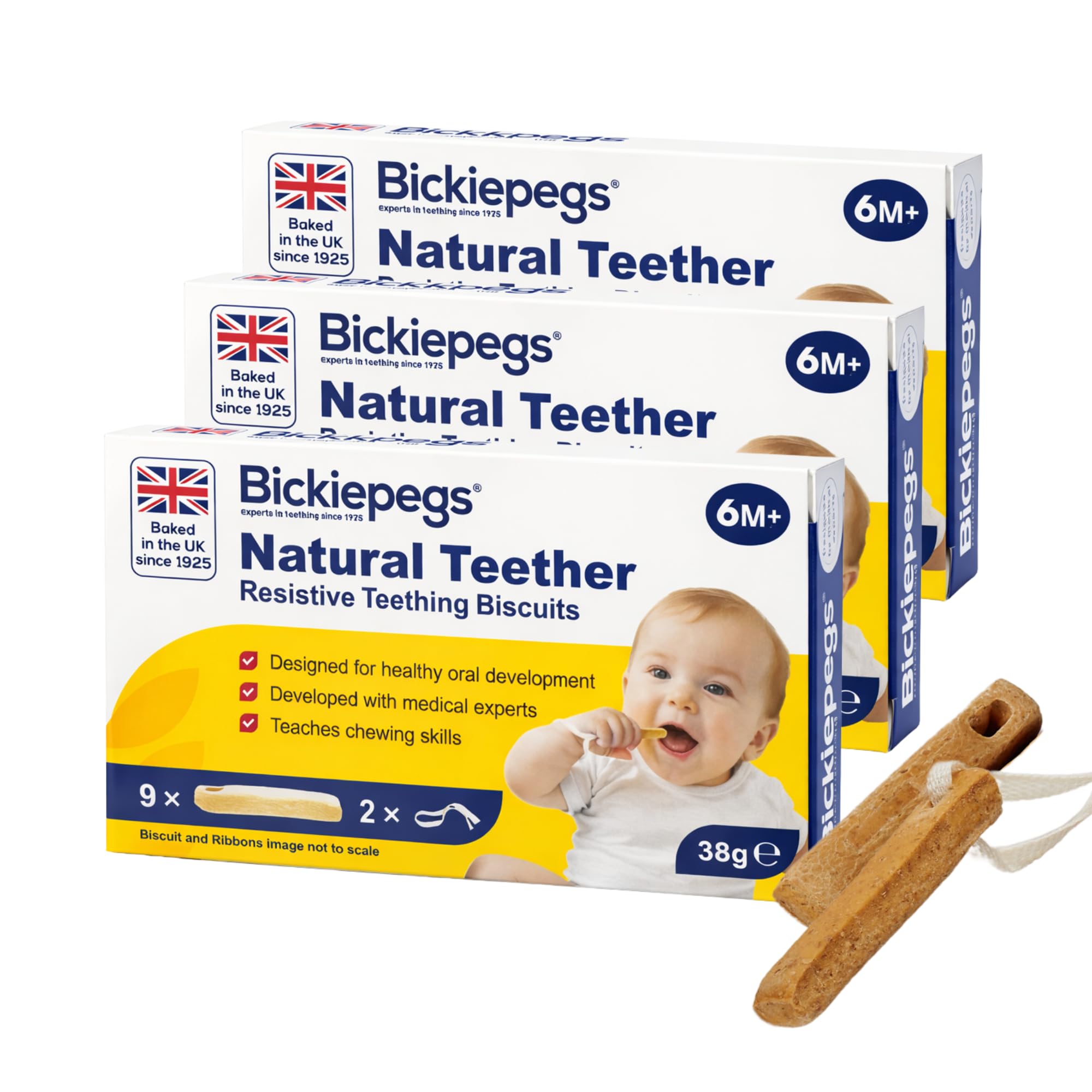 Bickiepegs Teething Biscuits 6-36 Months, 9 Biscuits, Natural Teething Remedies for Teething Relief, Dairy-Free Teething Rusks for Babies and Toddlers (3 Pack) โ image 1