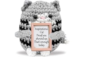 Mini Positive Cute Cat, Handmade Inspirational Animal with Affirmation Cards, Emotional Support Gift for Women, Valentine's D