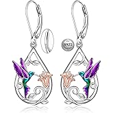 Hummingbird Earrings for Women Sterling Silver Purple Hummingbird Dangle Earrings Sterling Silver Memorial Cute Bird Flower Jewelry Mothers Day Gifts