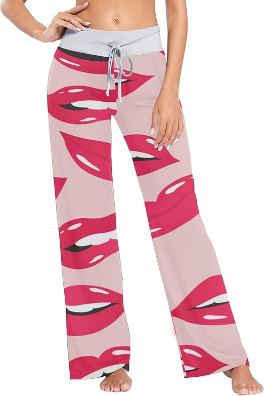 Family Pajama Pants Art Fashion Red Lips Kiss Womens Pajama for Women