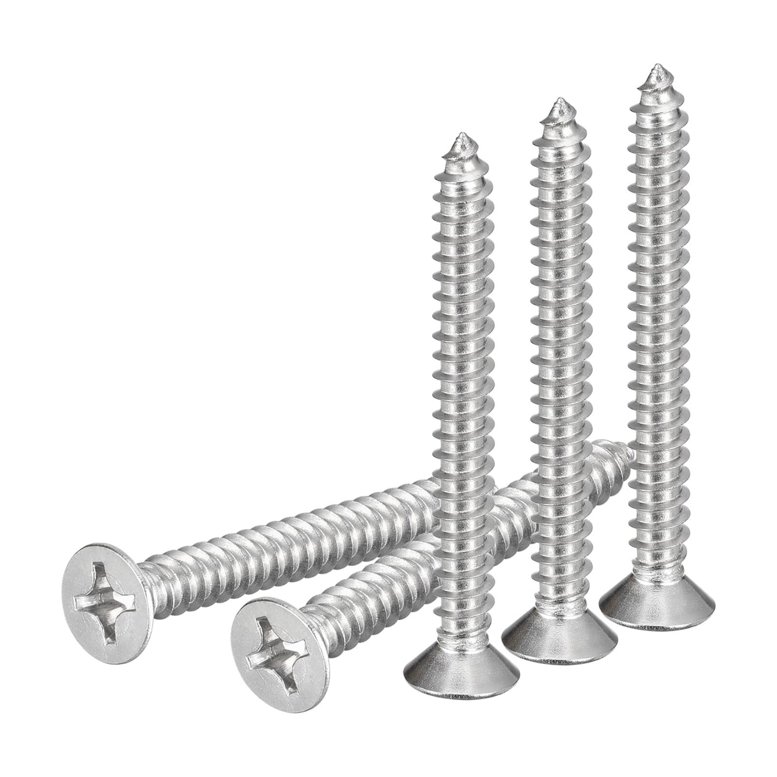DTGN 100Pcs #12x2" Flat Head Wood Screws, 304 Stainless Steel Phillips Self Tapping Screws - Good for Woodworking, Furniture - Silver