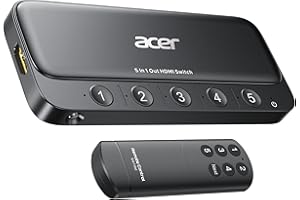 acer HDMI Switch 5 in 1 Out [4K@60Hz, HDMI 2.0, HDCP 2.3, HDR] Switcher with Remote & Physical Buttons, Supports DTS, 3D, Dolby, CEC, Compatible with PS5/Xbox/Switch/Roku/TV/Projector