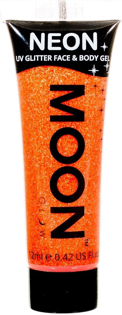 Moon Glow - Neon UV Glitter Face & Body Gel - 12ml Orange - Glitter Face Paint, 12 ml (Pack of 1)