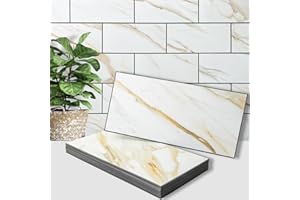 AULIGET 6" x 12" Calacatta Gold Peel and Stick Backsplash Wall Tiles, PVC Faux Stone Stick on Tiles for Backsplash Kitchen, Bathroom, Laundry Room, Camper, Fireplace (Pack of 20)