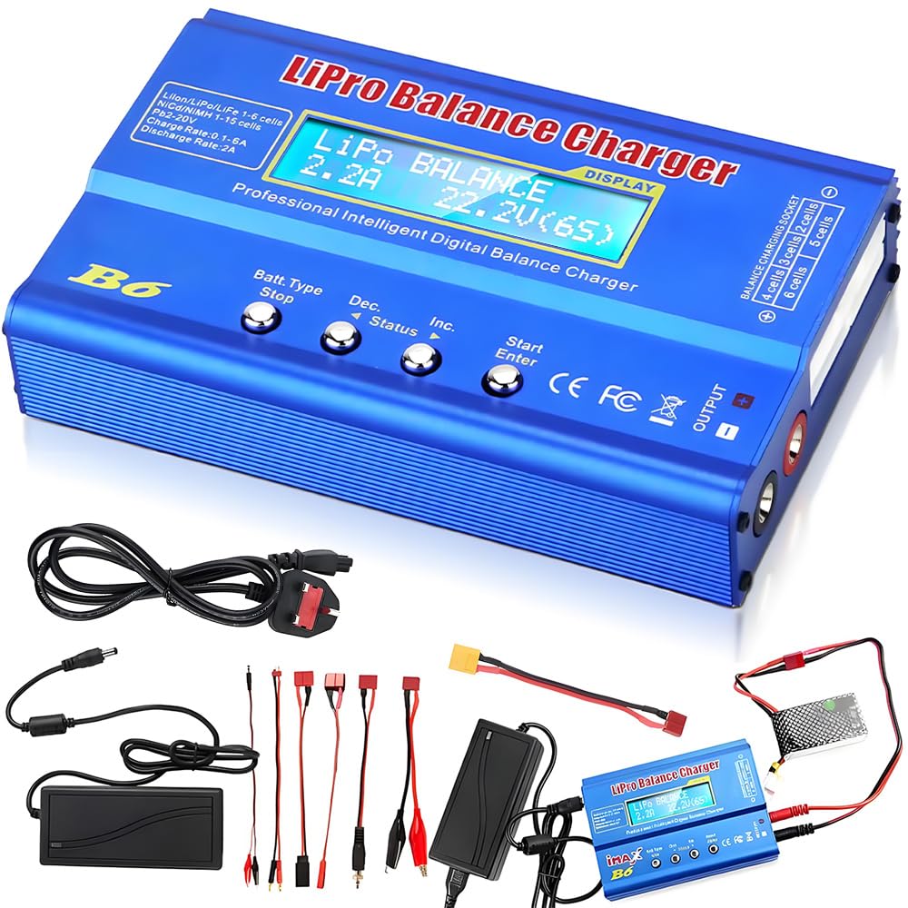 BIZOI Lipo Battery Charger, 80W 6A Lipo Balance Charger, RC Hobby Battery Charger with Complete Power Cord, B6 Professional RC Battery Charger Discharger for LiPo Li-ion NiMh Li-Fe NiCd Pb