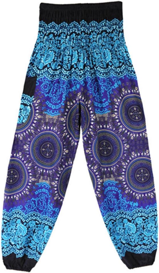 Men and Women Thai Lantern Pants Yoga Pants Indian Compass Ethnic Loose High-Waist Cotton Pants (Red)