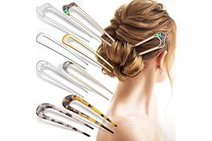 Yolev 8 Pieces U-shaped French Hair Pins Metal Chignon Hair Pins Acetate 2 Prong Bun Updo Hair Fork Hair Sticks Hairstyle Accessories for Women