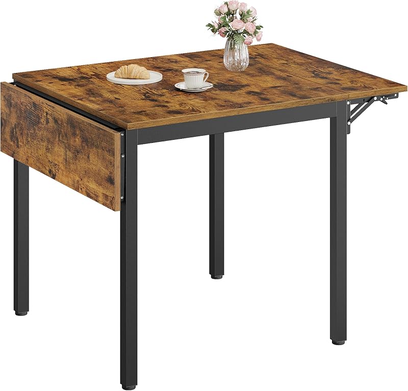 VASAGLE Folding Dining Table Drop Leaf Extendable 78x120 cm Rustic Brown