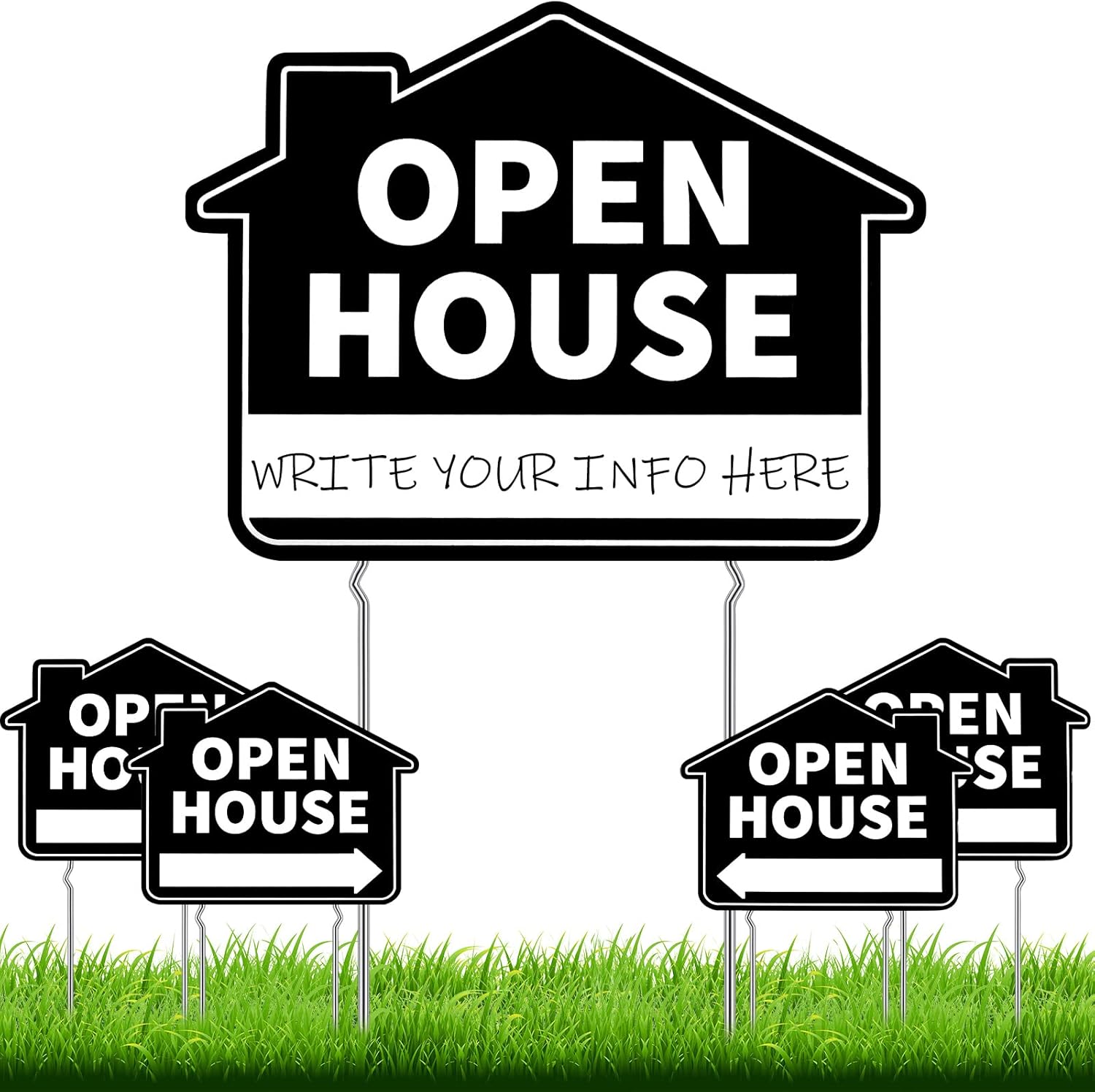 Yard Signs - 5 Pcs Open House Signs for Real Estate with Stakes 12 x 16 Inches Large Open House Sign Double Sided Estate Sale Signs with Directional Arrows Real Estate Agent Supplies Realtor (Black)