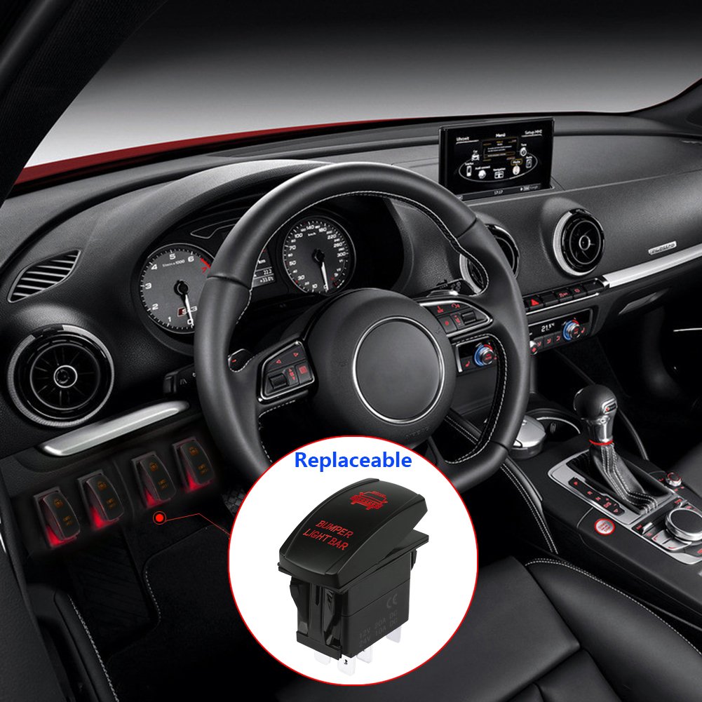 WATERWICH Bumper Light Bar Illuminated Rocker Toggle Switch Waterproof with Jumper Wires Set ON-Off DC 20A 12V/10A 24V 5pin/SPST Toggle Rocker Switch for Auto Truck Boat Marine RV (Green)