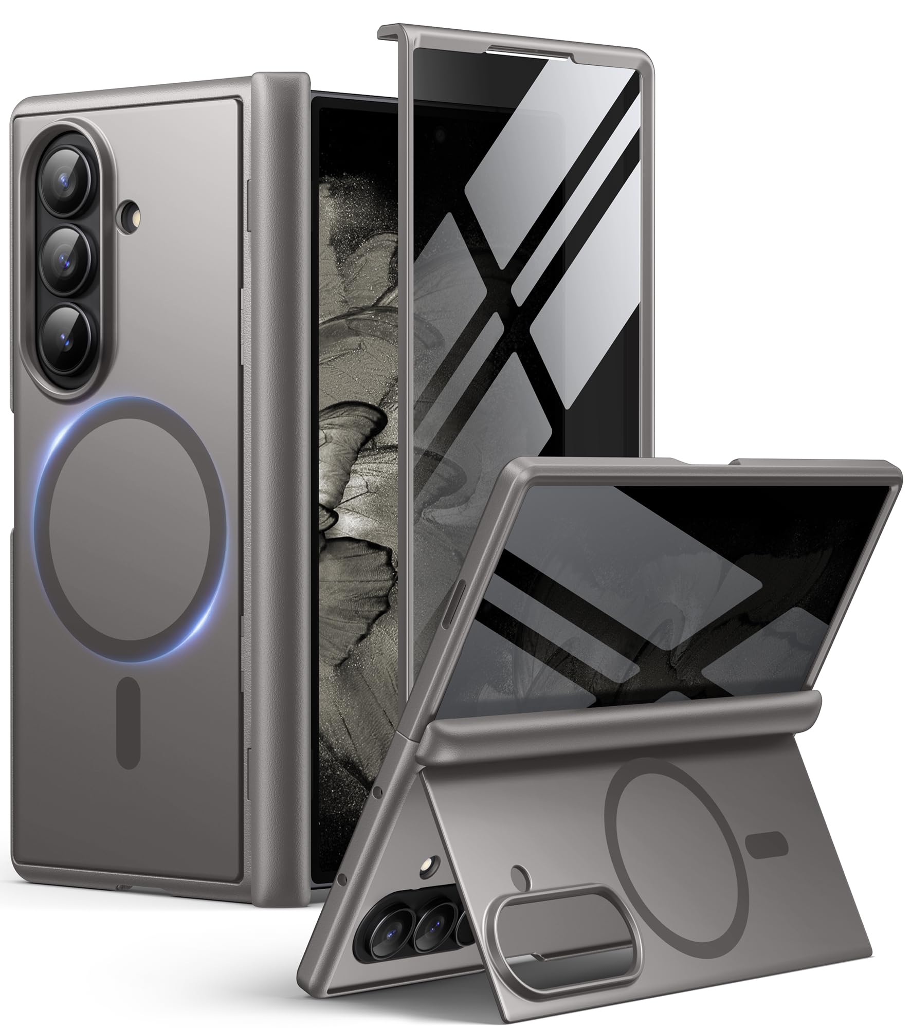Photo 1 of BERFY for Samsung Galaxy Z Fold 7 Case with Privacy Screen Protector, [Compatible with MagSafe][Anti Spy] Built-in Hidden Kickstand, Full-Body Shockproof Slim Phone Case for Z Fold 7, Grey