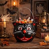 Sonwyoung 5.5 x 6" Vintage Halloween Bucket Retro Bucket Vase Decoration | Halloween Resin Black Cat Bowl, Halloween Candy Holder, Spooky Goodie Bucket, Retro Figurines, Trick or Treat Party Gift