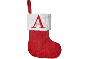 Pxniy Mini Red Knit Stocking,8.5 Inches Initial Monogram Embroidered Christmas Stocking,Family Fireplace Hanging Ornament Xmas Holiday Decor Gift-Letter A