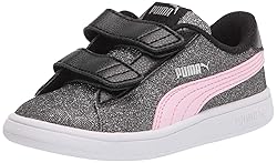 PUMA Kids Smash 2 Hook and Loop Sneaker, Black-Pink