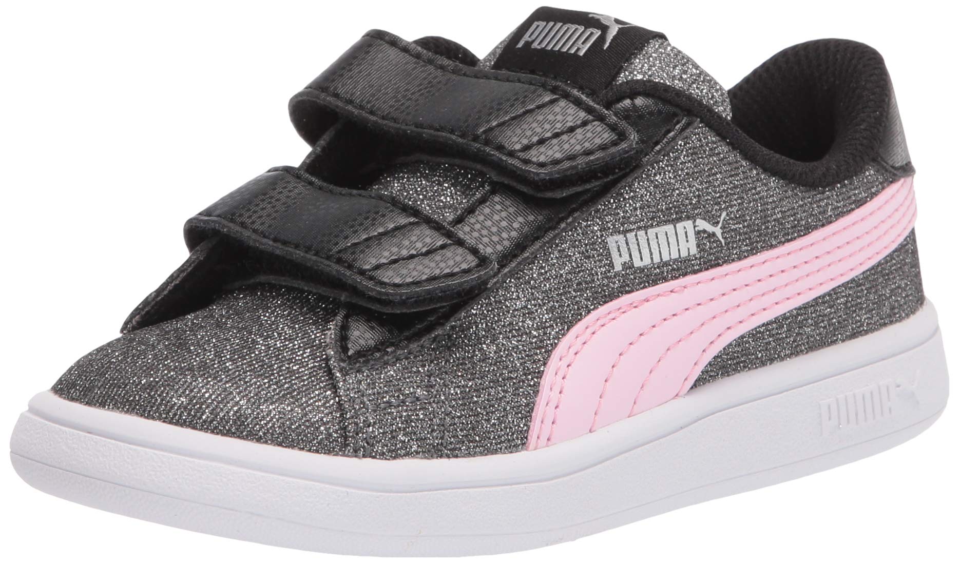 PUMA Kids Smash 2 Hook and Loop Sneaker, Black-Pink