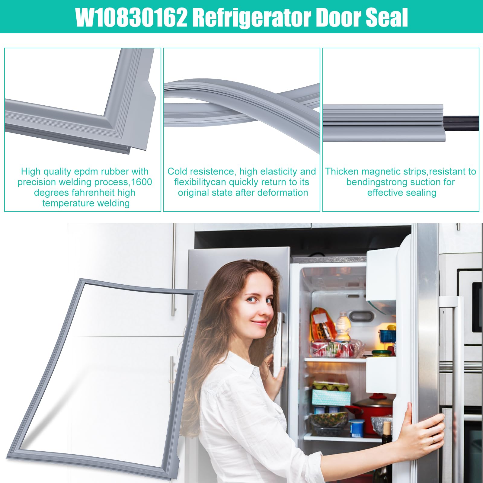 Upgraded W10830162 Refrigerator Door Gasket Replacement Compatible with Whirlpool Kenmore KitchenAid Refrigerator, 39.7