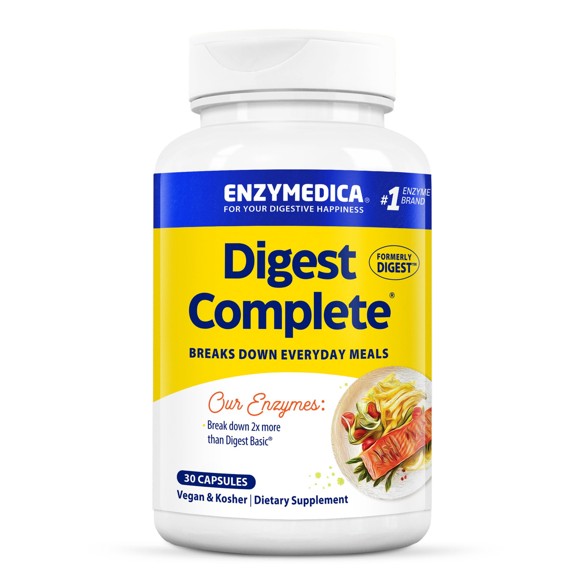 Enzymedica, Digest Complete, Digestive Enzymes, 30 Vegan Capsules, High-dose, Vegetarian, Soy-Free, Gluten-Free, Non-GMO