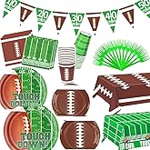 Football Party Supplies tableware Set serve 20 Guestes Football Game Party Plates Napkins Cups Banner and touchdown tablecloth for Football Birthday party Football Game Day Taigate Party decor