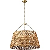 Aiwen 29.92 in 6-Light Oversize Rattan Chandelier Boho Hand Woven Pendant Light Fixture with Plant Rattan Shade Rustic Farmho