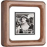 WILTYAPF 4x4 Premium Natural Walnut Wood Square Picture Frame, Handcrafted with Solid Wood Back & HD Tempered Glass, Rich Wood Grain, Matted for 2.5x2.5 Photos, Wall Mount or Tabletop Display