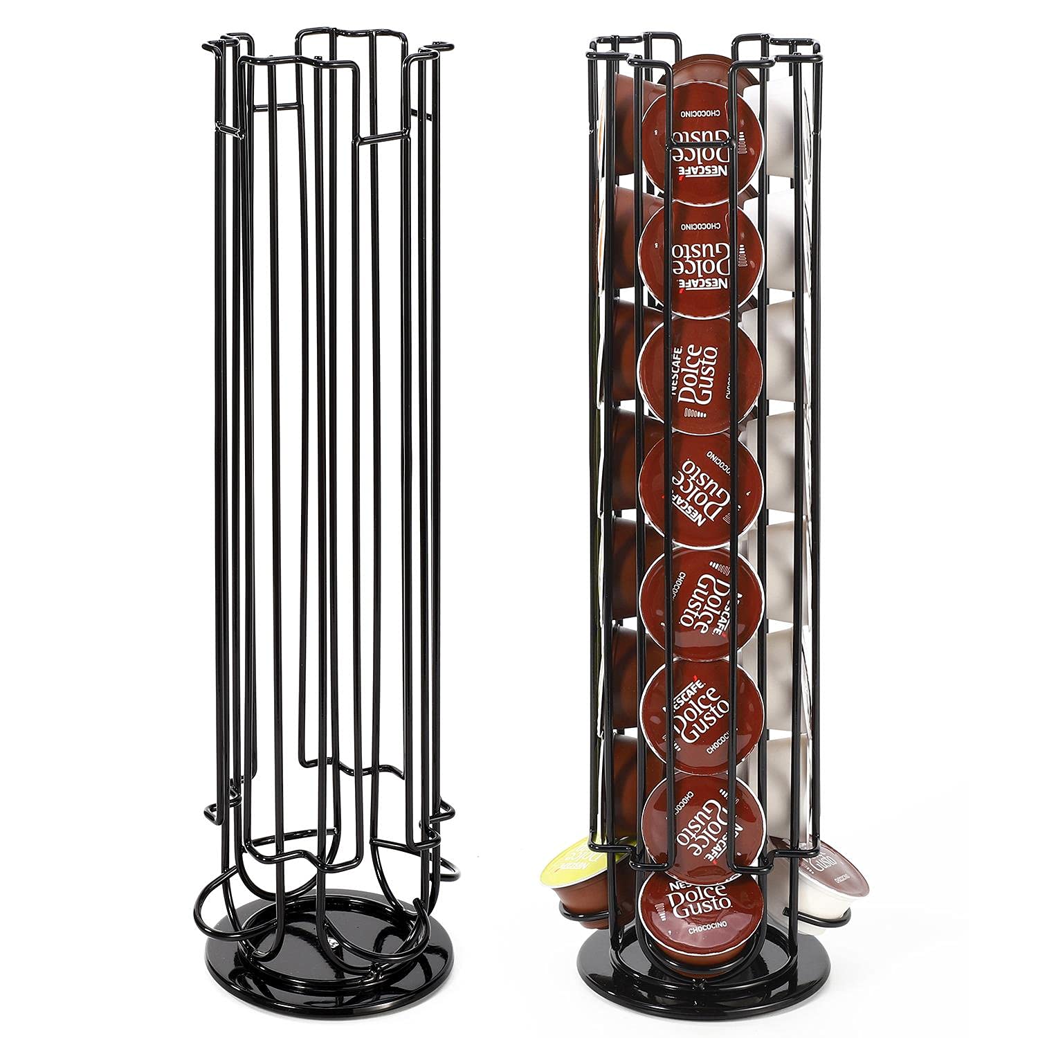 Vinsani 32 Coffee Pod Holder - 360° Rotating Tower Coffee Pods Storage Rack Stand Suitable for Dolce Gusto Coffee Capsules – Non-Slip Surface – Sleek Black Finish