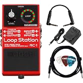 Boss RC-1 Loop Station | Bundle with Gearlux Power Supply, Instrument Cable, Patch Cable, and Picks