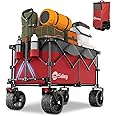 Sekey 220L Collapsible Foldable Wagon with 330lbs Weight Capacity, Heavy Duty Folding Utility Garden Cart with Big All-Terrain Beach Wheels & Drink Holders.Red&Grey