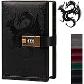 TIEFOSSI Dragon Leather Journal, Hardcover Notebook, Locked Refillable Diary, Lined/Blank Paper Writing Journals with Combination Lock for Men Women Child (Black)