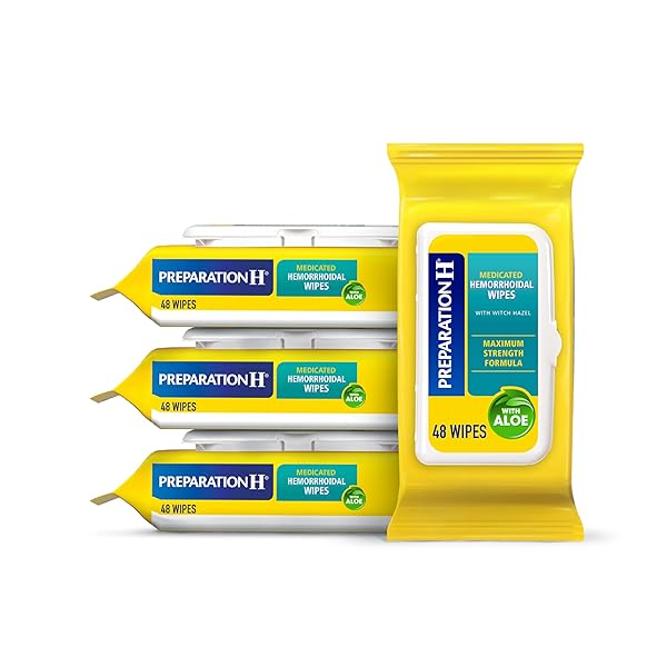 PREPARATION H HEMORRHOID FLUSHABLE WIPES WITH WITCH HAZEL FOR SKIN IRRITATION RELIEF – 48 COUNT (PACK OF 4)
