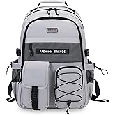 Lohol Multi-Pocket Backpack with 15.6 inch Laptop Compartment, Water Resistant Bookbag for School College and Travel (Grey
