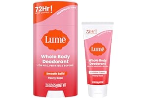 Lume Whole Body Deodorant - Invisible Cream Tube Mini + Solid Stick Bundle - 72 Hour Odor Control - Aluminum & Baking Soda Free, Skin Loving (Peony Rose)