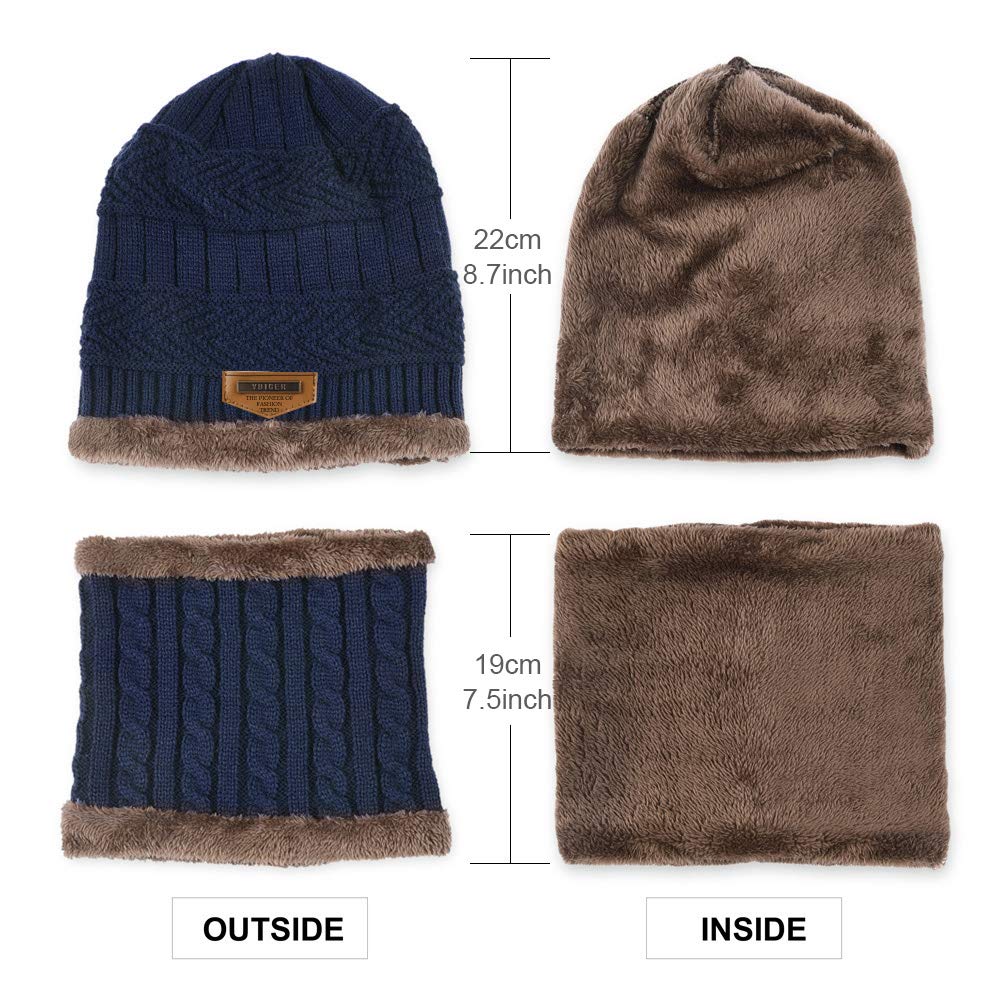 Vbiger Enfants Bonnet Tricoté Écharpe Épais Tour De Cou Avec Double polaire pour Garçons et Filles,2 Pièces, Marine, Taille unique