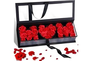 Thiccywoov Mother's Day Flower Box with 30 Scented Flowers Mom Letter Shaped Fillable Mom Floral Gift Packaging for Arrangement for Mother's Day, Birthday Gift(Black Box, Red Flower)